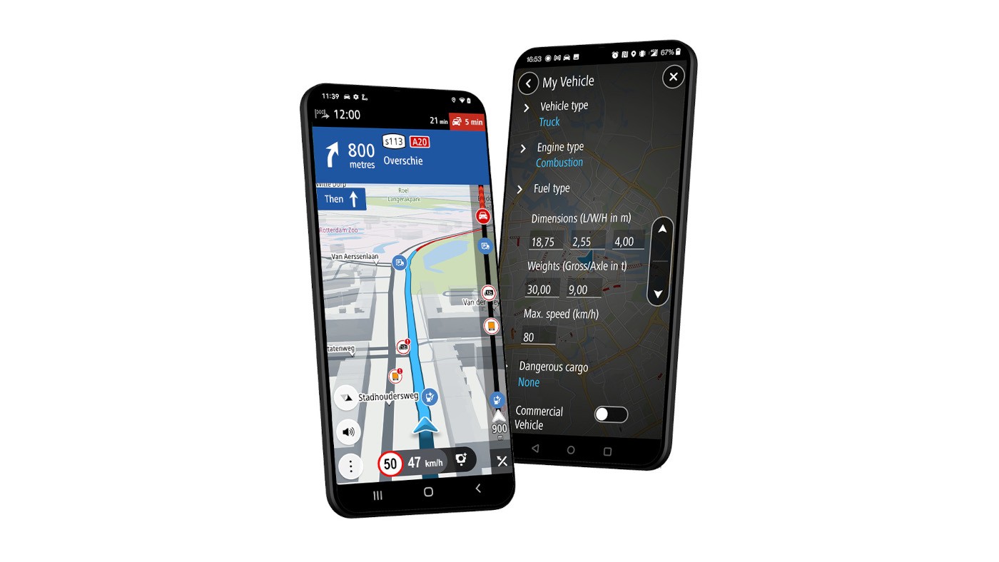 A picture of a smartphone showing how truck drivers can input vehicle dimensions