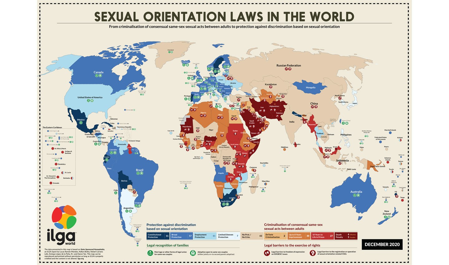 The 2020 ILGA World map of sexual orientation laws in the world