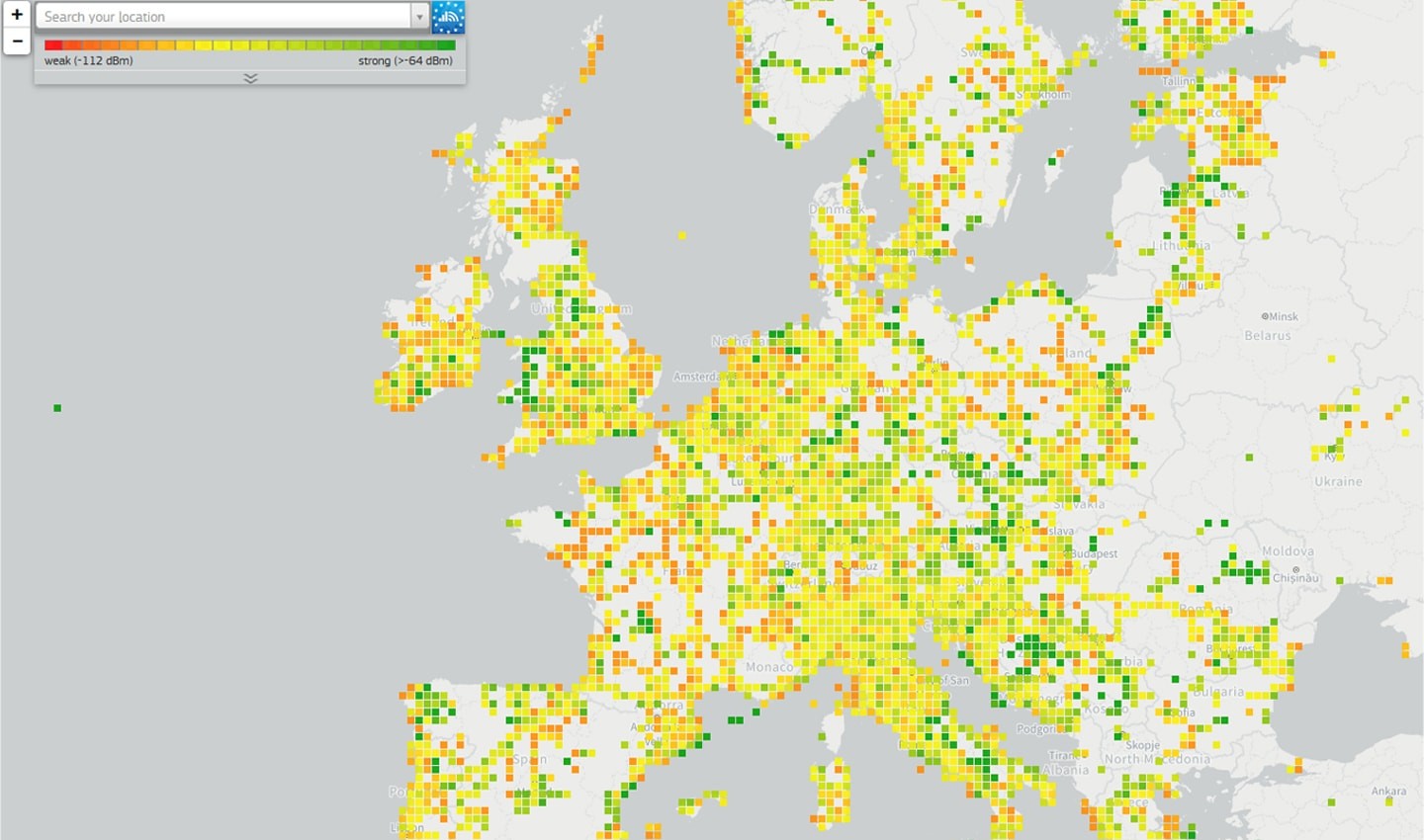 The EC’s netBravo uses anonymized data to plot cell data coverage across Europe.