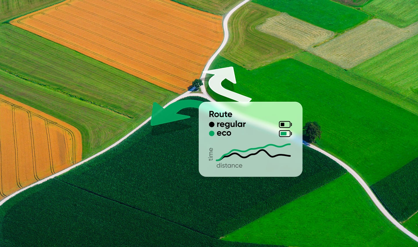 A map showing a fork in the road where one route is more economical